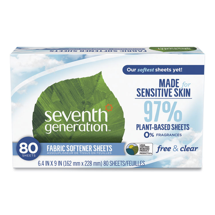 Seventh Generation Natural Fabric Softener Sheets, Unscented, 80 Sheets/Box (SEV44930EA)