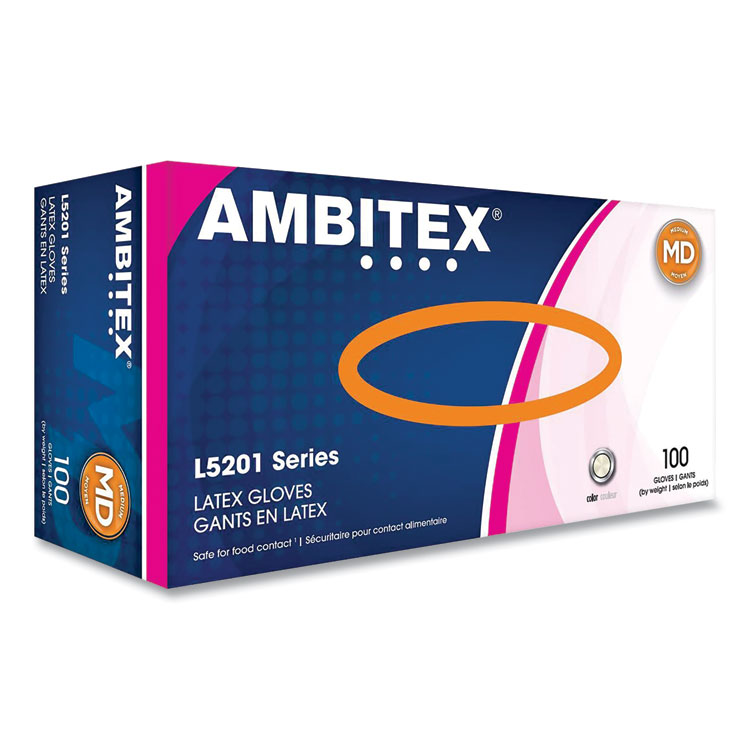AMBITEX L5201 Series Powder-Free Latex Gloves, Medium, 4 mil Thick, 9" Long, Cream, 100/Box (TXILMD5201)