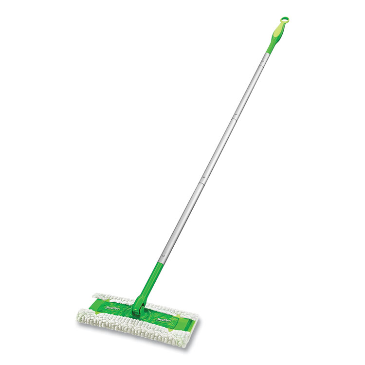Swiffer Sweeper Mop, 10 x 4.8 White Cloth Head, 46" Green/Silver Aluminum/Plastic Handle, 3/Carton (PGC09060CT)