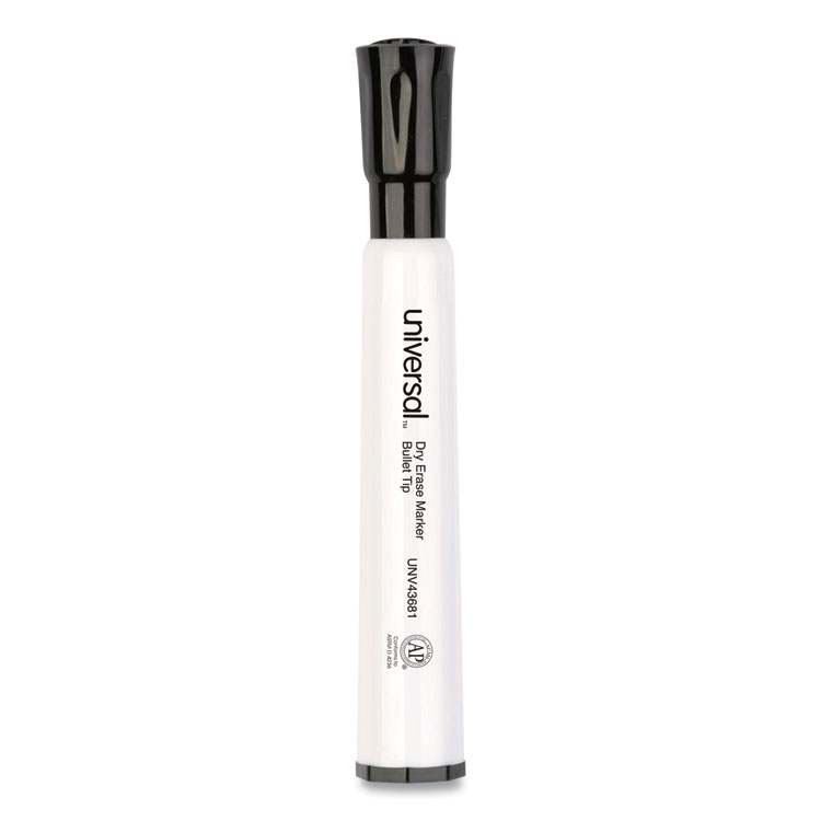 Universal Dry Erase Marker, Medium Bullet Tip, Black, Dozen (UNV43681)