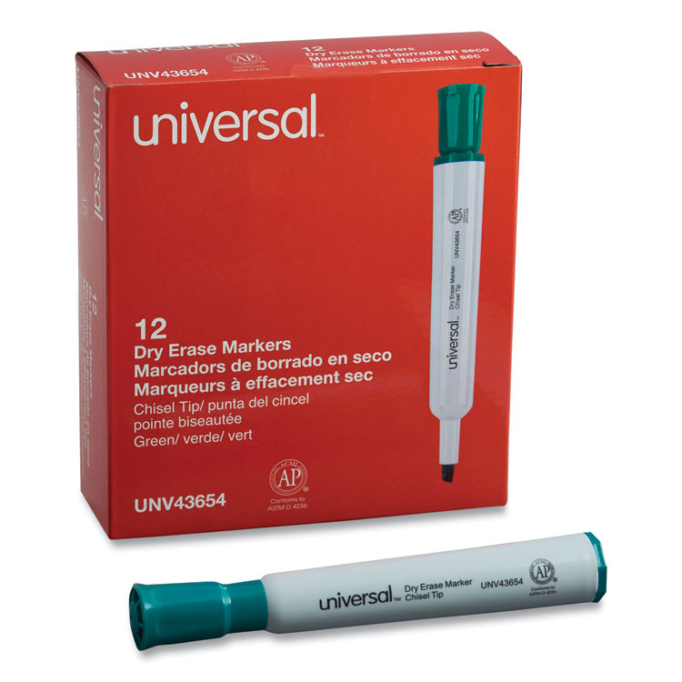 Universal Dry Erase Marker, Broad Chisel Tip, Green, Dozen (UNV43654)