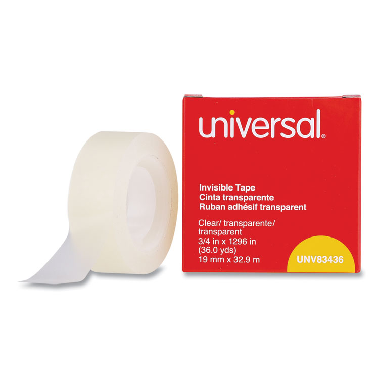 Universal Invisible Tape, 1" Core, 0.75" x 36 yds, Clear (UNV83436)