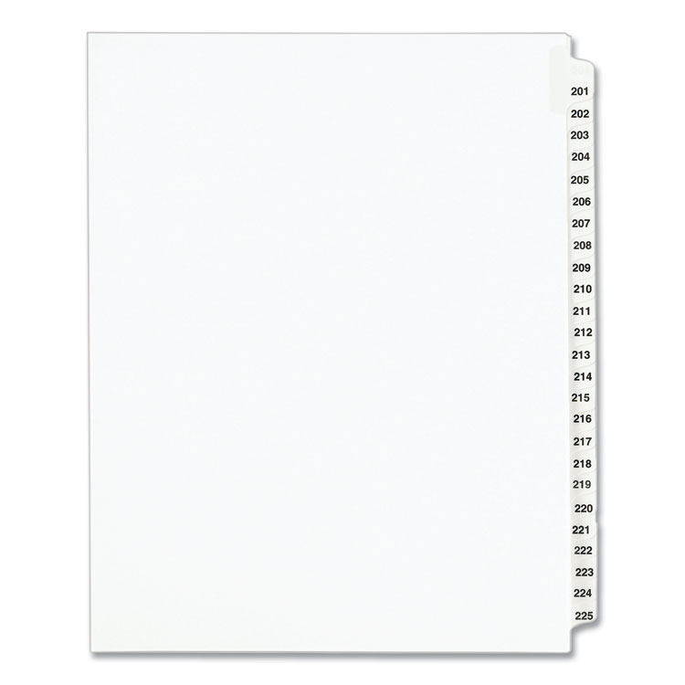 Avery Preprinted Legal Exhibit Side Tab Index Dividers, Avery Style, 25-Tab, 201 to 225, 11 x 8.5, White, 1 Set, (1338) (AVE01338)