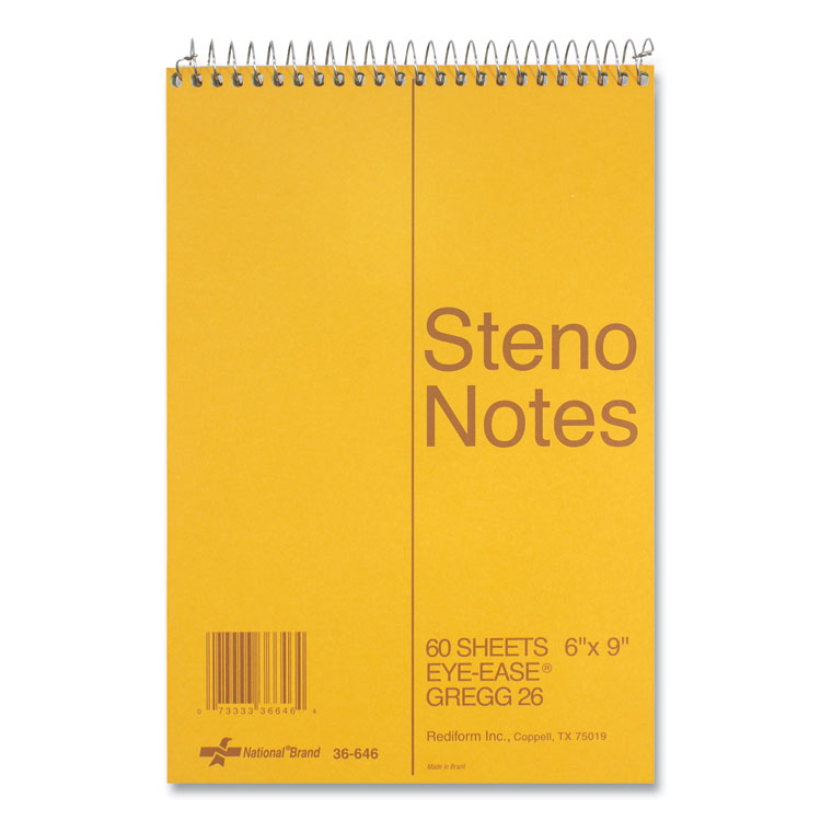 National Standard Spiral Steno Pad, Gregg Rule, Brown Cover, 60 Eye-Ease Green 6 x 9 Sheets (RED36646)
