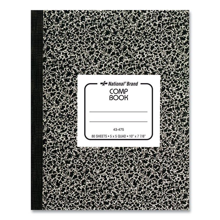 National Composition Book, Quadrille Rule (5 sq/in), Black Marble Cover, (80) 10 x 7.88 Sheets (RED43475)
