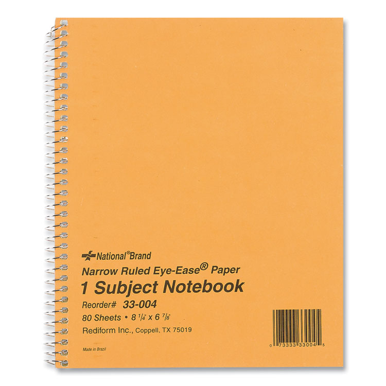 National Single-Subject Wirebound Notebooks, Narrow Rule, Brown Board Cover, (80) 8.25 x 6.88 Eye-Ease Green Sheets (RED33004)