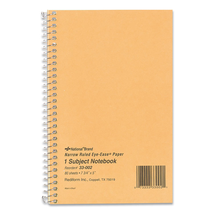 National Single-Subject Wirebound Notebooks, Narrow Rule, Brown Board Cover, (80) 7.75 x 5 Eye-Ease Green Sheets (RED33002)