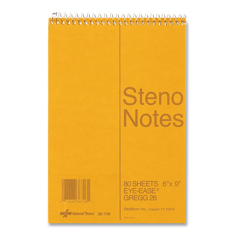 National Standard Spiral Steno Pad, Gregg Rule, Brown Cover, 80 Eye-Ease Green 6 x 9 Sheets (RED36746)