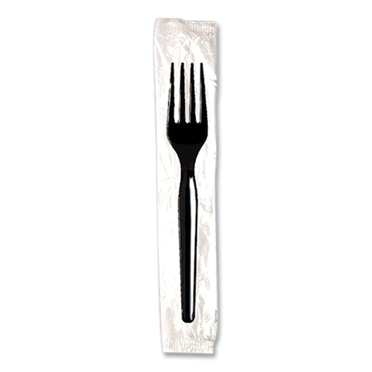 Dixie Individually Wrapped Mediumweight Polystyrene Cutlery, Fork, Plastic, Black, 1,000/Carton (DXEFM53C7)