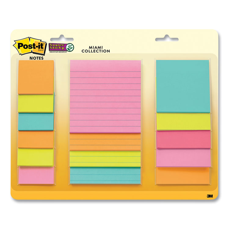 Post-it Notes Super Sticky Pads in Supernova Neon Colors, (6) Unruled 2" x 2", (5) Unruled 3" x 3", (4) Note Ruled 4" x 4", 45 Sheets/Pad, 15 Pads/Set (MMM442315SSMIA)