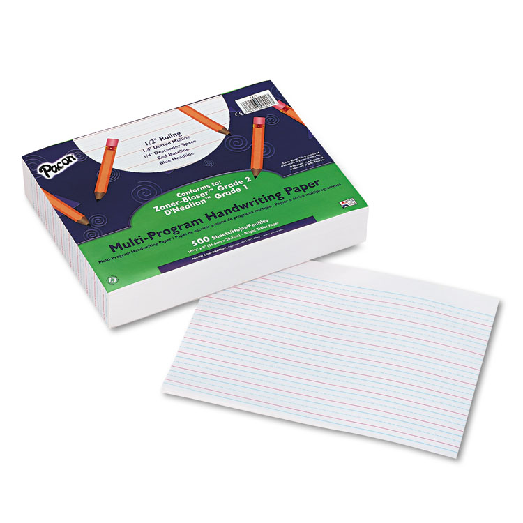 Pacon Multi-Program Handwriting Paper, 16 lb, 1/2" Long Rule, One-Sided, 8 x 10.5, 500/Pack (PAC2421)