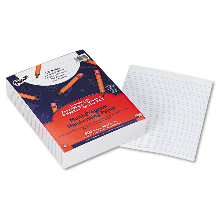 Pacon Multi-Program Handwriting Paper, 16 lb, 1/2" Short Rule, One-Sided, 8 x 10.5, 500/Pack (PAC2422)