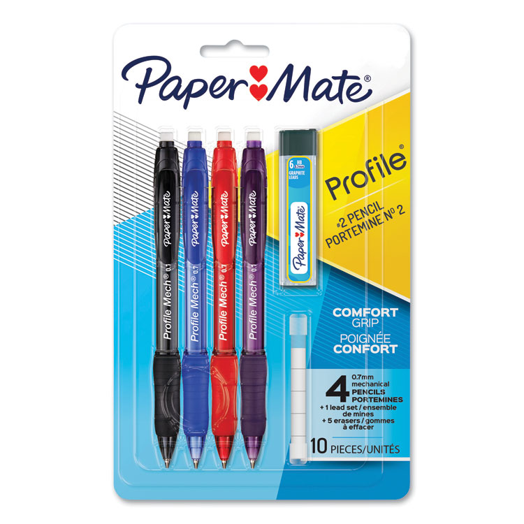 Paper Mate Profile Mechanical Pencils, 0.7 mm, HB (#2), Black Lead, Assorted Barrel Colors, 4/Pack (PAP2105703)