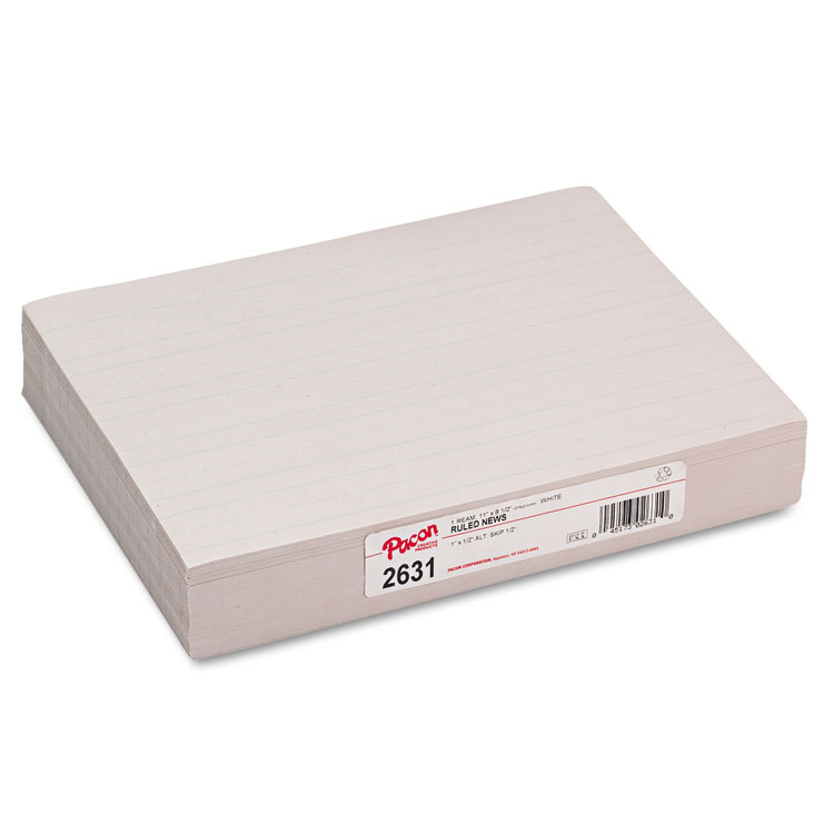 Pacon Skip-A-Line Ruled Newsprint Paper, 1" Two-Sided Long Rule, 8.5 x 11, 500/Pack (PAC2631)