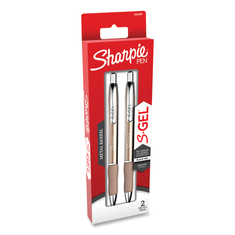 Sharpie S-Gel S-Gel Premium Metal Barrel Gel Pen, Retractable, Medium 0.7 mm, Black Ink, Champagne Barrel, 2/Pack (SAN2126189)