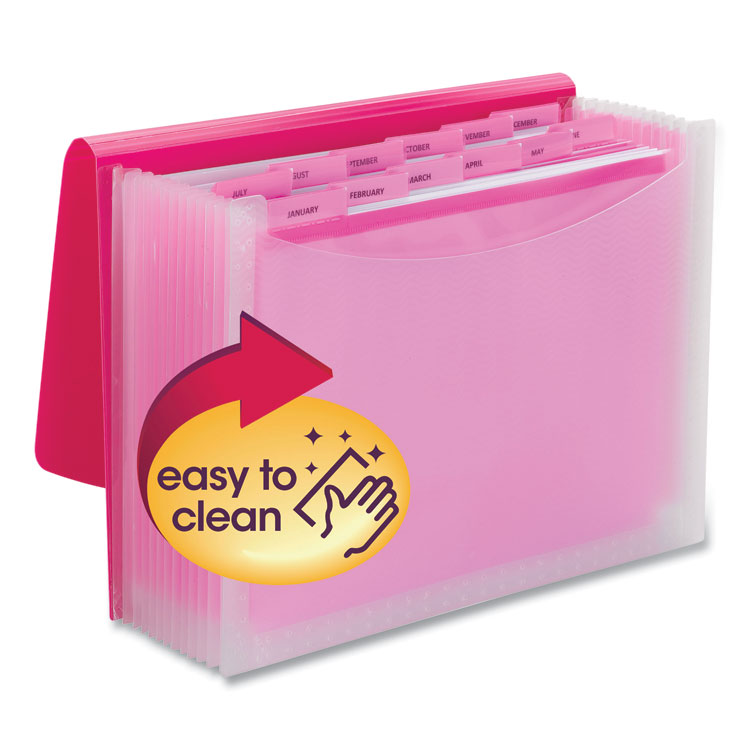 Smead Poly Expanding Folders, 12 Sections, Cord/Hook Closure, 1/6-Cut Tabs, Letter Size, Pink/Clear (SMD70864)