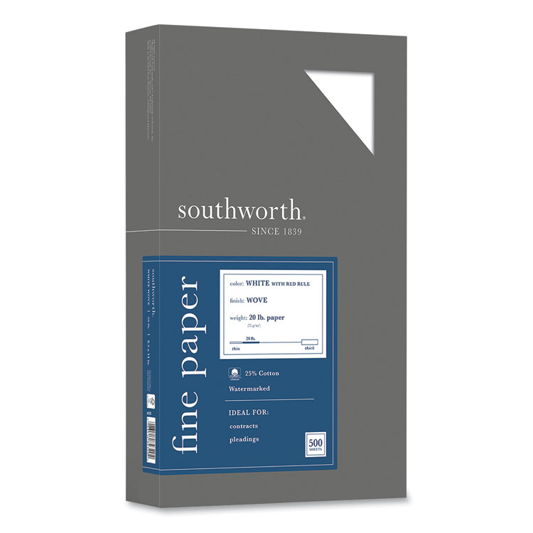 Southworth 25% Cotton Business Paper, Ruled, 95 Bright, 20 lb Bond Weight, 8.5 x 14, White, 500 Sheets/Ream (SOU403ER)