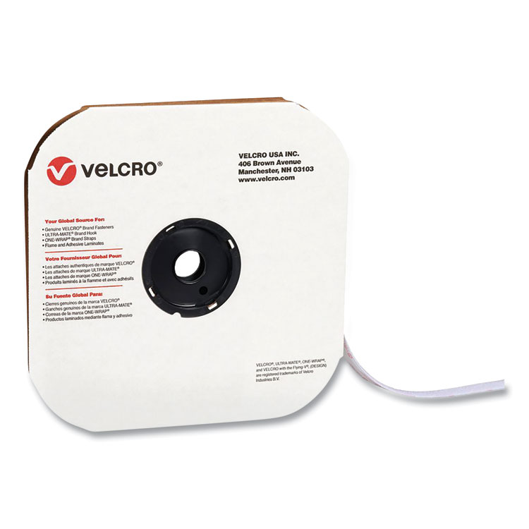 VELCRO Brand Sticky-Back Fasteners, Loop Side, 0.63" x 75 ft, White (VEK190821)