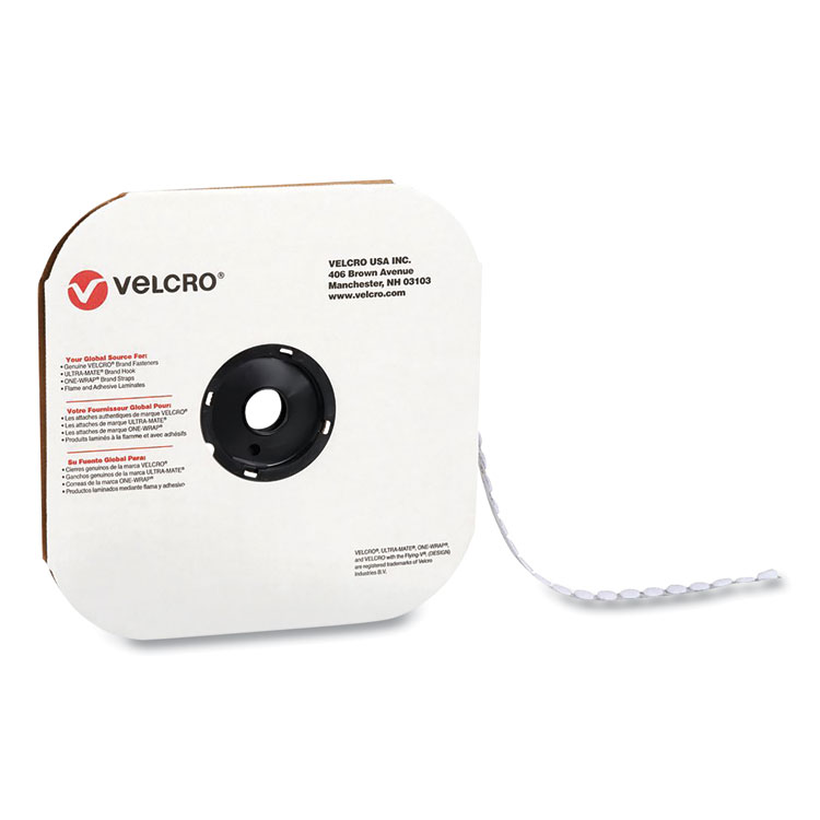 VELCRO Brand Sticky-Back Fasteners, Loop Side, 0.5" dia, White, 1,440/Carton (VEK192245)