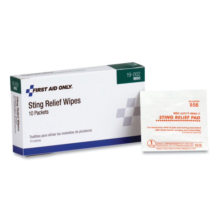 PhysiciansCare by First Aid Only First Aid Sting Relief Pads, 10/Box (FAO19002)