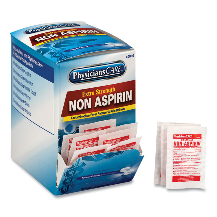 PhysiciansCare Pain Relievers/Medicines, XStrength Non-Aspirin Acetaminophen, 2/Packet, 125 Packets/Box (FAO40800)