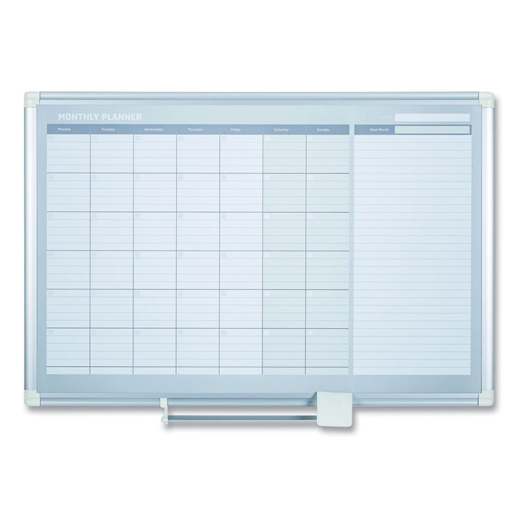 MasterVision Magnetic Dry Erase Calendar Board, Monthly Planning/Scheduling, 36" x 24", White Surface, Satin Aluminum Frame (BVCGA0397830)