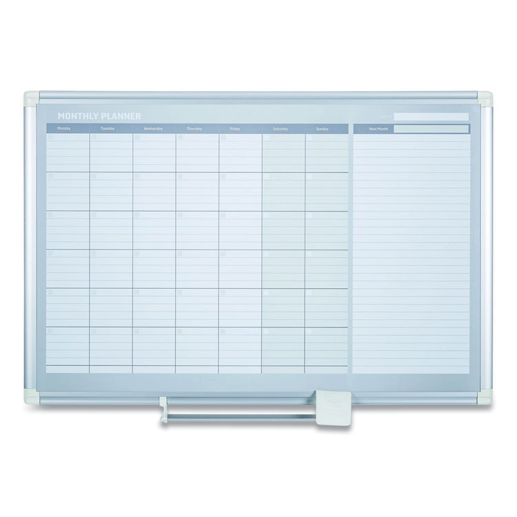 MasterVision Magnetic Dry Erase Calendar Board, Monthly Planning/Scheduling, 48" x 36", White Surface, Satin Aluminum Frame (BVCGA0597830)
