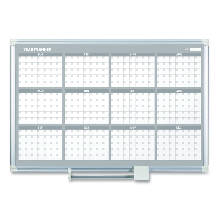 MasterVision Magnetic Dry Erase Calendar Board, 12-Month Planning/Scheduling, 36" x 24", White Surface, Satin Aluminum Frame (BVCGA03106830)