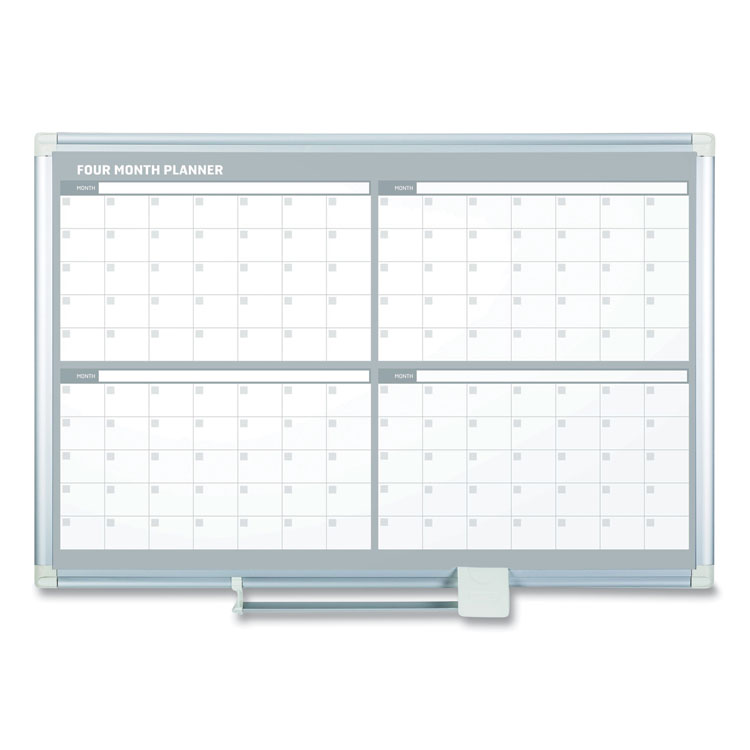 MasterVision Magnetic Dry Erase Calendar Board, Four-Month Planning/Scheduling, 48" x 36", White Surface, Satin Aluminum Frame (BVCGA05105830)