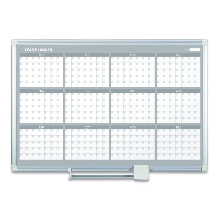 MasterVision Magnetic Dry Erase Calendar Board, 12-Month Planning/Scheduling, 48" x 36", White Surface, Satin Aluminum Frame (BVCGA05106830)