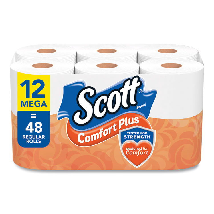 Scott ComfortPlus Toilet Paper, Mega Roll, Septic Safe, 1-Ply, White, 425 Sheets/Roll, 12 Rolls/Pack (KCM54245)