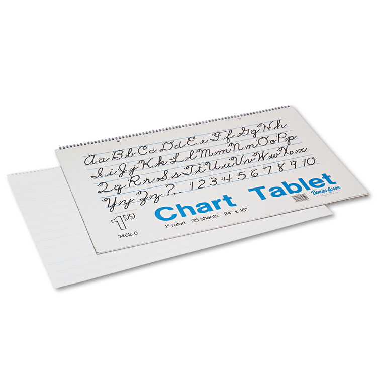 Pacon Chart Tablets, Presentation Format (1" Rule), 24 x 16, White, 25 Sheets (PAC74620)