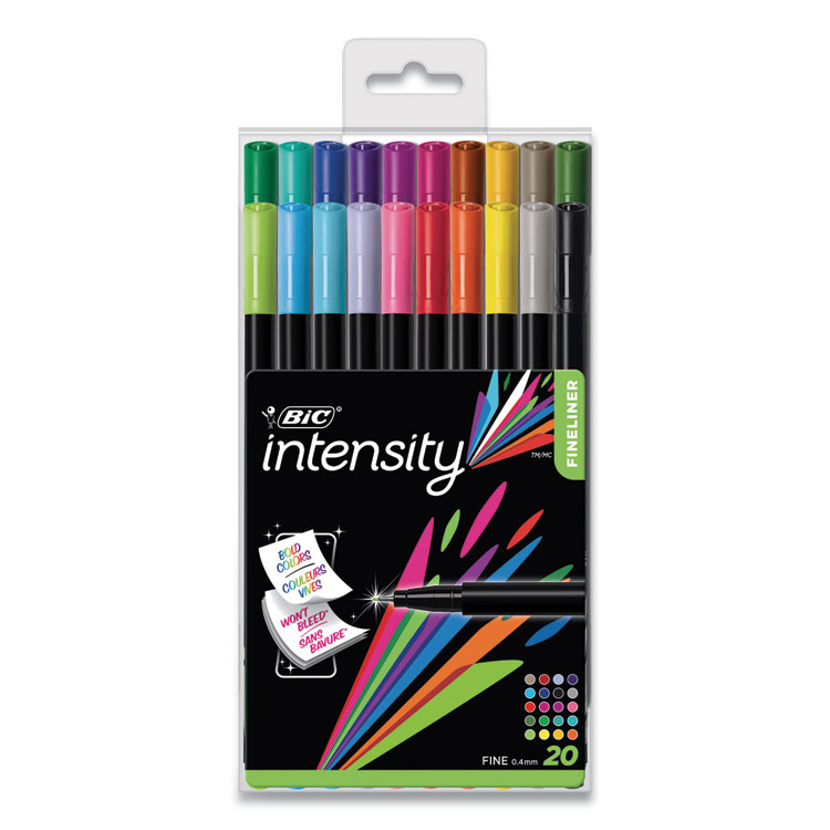 BIC Intensity Porous Point Pen, Stick, Fine 0.4 mm, Assorted Ink and Barrel Colors, 20/Pack (BICBCFPA201AST)