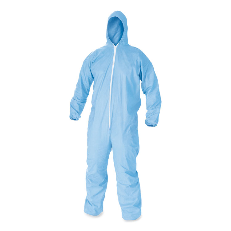 KleenGuard A65 Zipper Front Flame-Resistant Hooded Coveralls, Elastic Wrist and Ankles, X-Large, Blue, 25/Carton (KCC45324)
