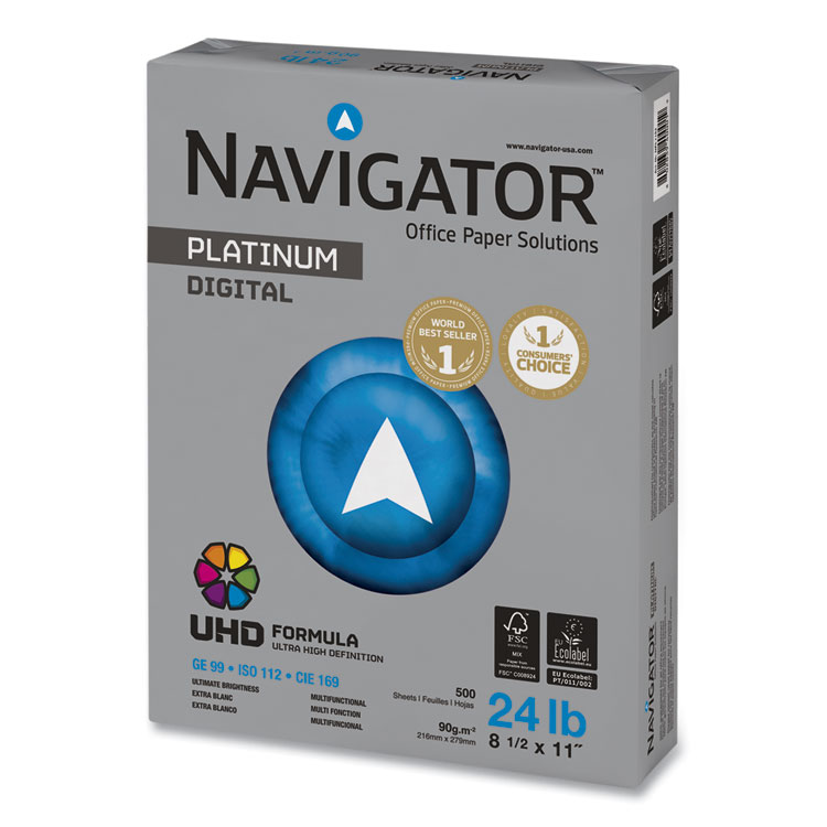 Navigator Platinum Paper, 99 Bright, 24 lb Bond Weight, 8.5 x 11, White, 500 Sheets/Ream, 10 Reams/Carton (SNANPL1124)
