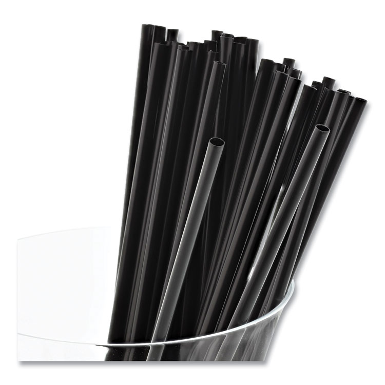 AmerCareRoyal Sip Straws, 7.5", Plastic, Black, 10,000/Carton (RPPS1525BK7)