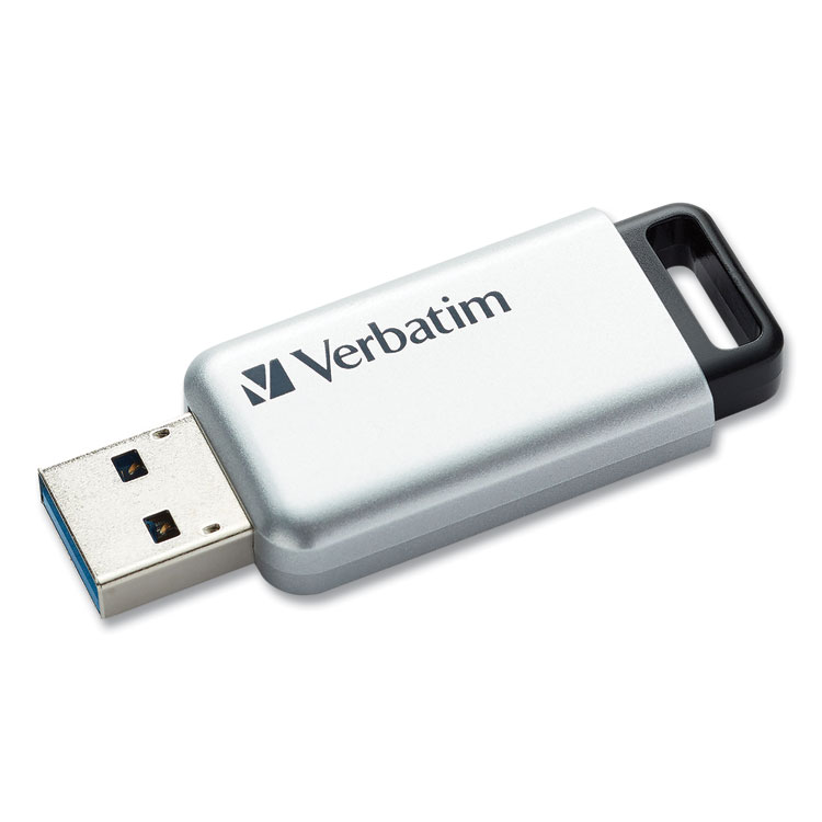 Verbatim Store 'n' Go Secure Pro USB Flash Drive with AES 256 Encryption, 128 GB, Silver (VER70057)