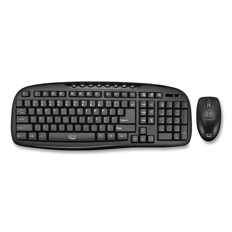 Adesso WKB1330CB Wireless Desktop Keyboard and Mouse Combo, 2.4 GHz Frequency/30 ft Wireless Range, Black (ADEWKB1330CB)