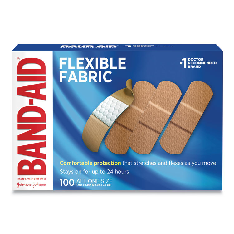 BAND-AID Flexible Fabric Adhesive Bandages, 1 x 3, 100/Box (JOJ4444)