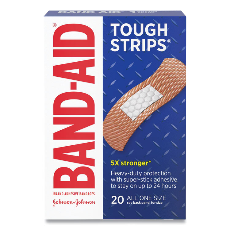 BAND-AID Flexible Fabric Adhesive Tough Strip Bandages, 1 x 3.25, 20/Box (JOJ4408)