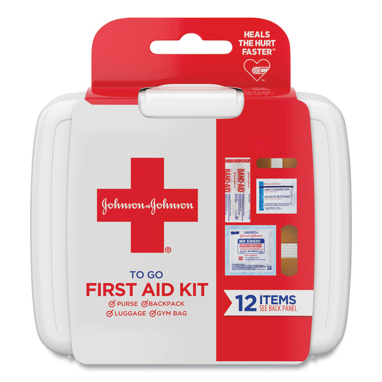 Johnson & Johnson Red Cross Mini First Aid To Go Kit, 12 Pieces, Plastic Case (JOJ8295)