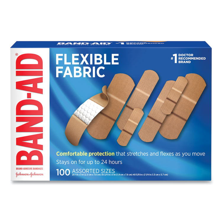 BAND-AID Flexible Fabric Adhesive Bandages, Assorted, 100/Box (JOJ11507800)