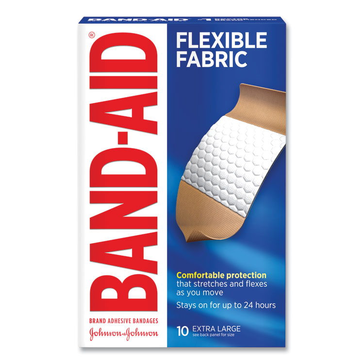 BAND-AID Flexible Fabric Extra Large Adhesive Bandages, 1.75 x 4, 10/Box (JOJ5685)