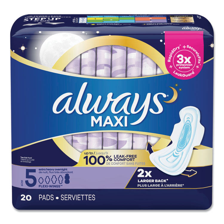 Always Maxi Pads, Extra Heavy Overnight, 20/Pack (PGC17902PK)