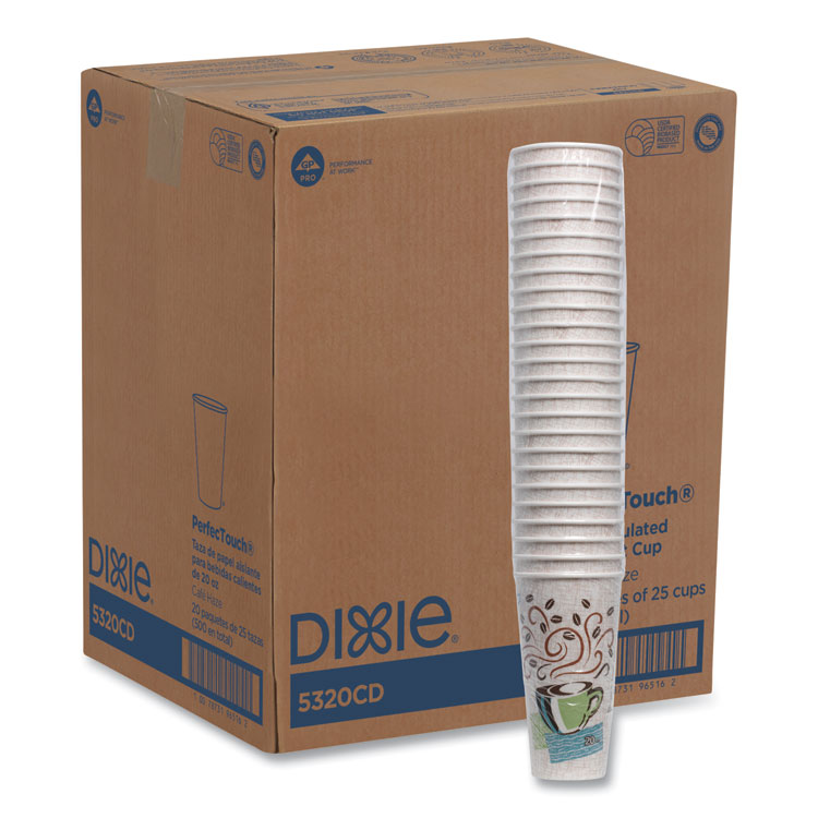 Dixie PerfecTouch Paper Hot Cups, 20 oz, Coffee Haze Design, 25/Sleeve, 20 Sleeves/Carton (DXE5320CD)