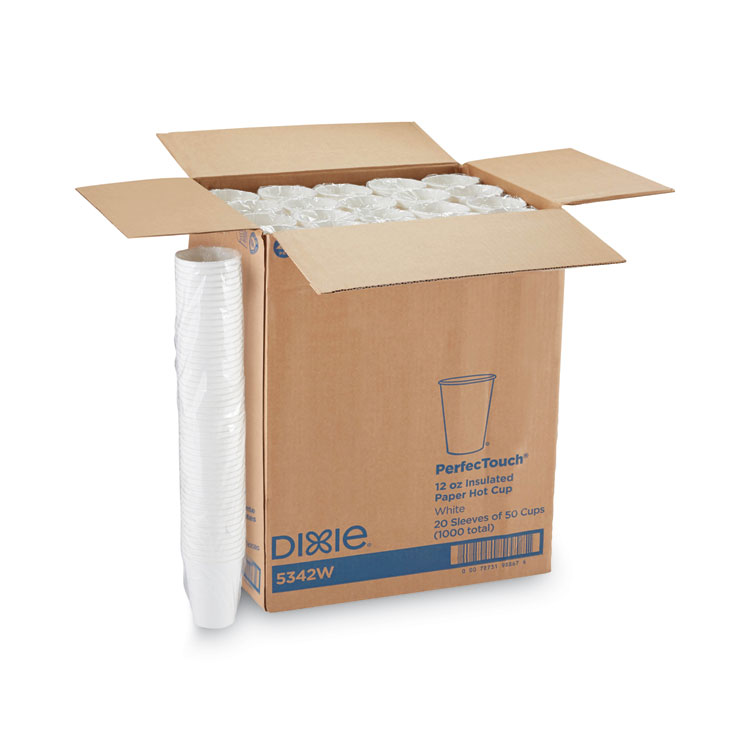 Dixie PerfecTouch Hot/Cold Cups, 12 oz, Paper, White, 50/Bag, 20 Bags/Carton (DXE5342W)