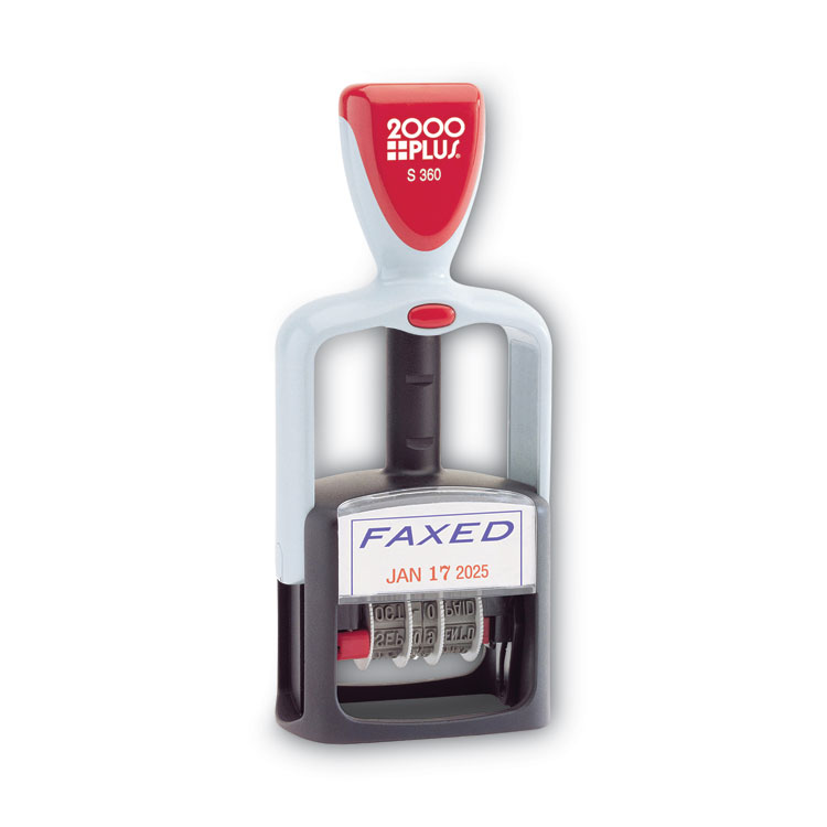 COSCO 2000PLUS Model S 360 Two-Color Message Dater, 1.75 x 1, "Faxed," Self-Inking, Blue/Red (COS011032)