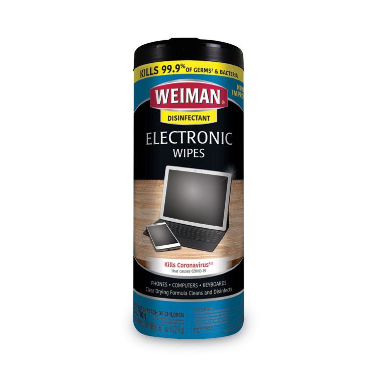 WEIMAN E-tronic Wipes, 1-Ply, 7 x 8, White, 30/Canister, 4 Canisters/Carton (WMN93ACT)