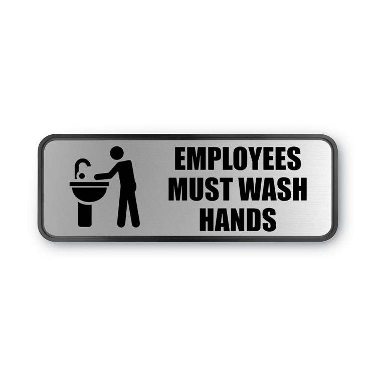 COSCO Brushed Metal Office Sign, Employees Must Wash Hands, 9 x 3, Silver (COS098205)