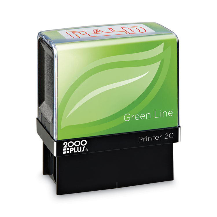 COSCO 2000PLUS Green Line Message Stamp, Paid, 1.5 x 0.56, Red (COS098370)